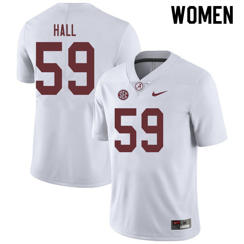 Women #59 Jake Hall Alabama Crimson Tide College Football Jerseys Sale-White